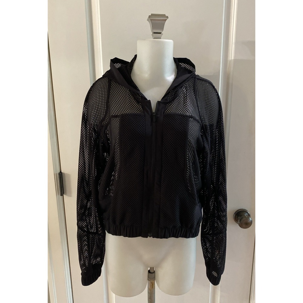 Lululemon Women's Black Mesh Full Zip Hoodie Long Sleeve Lightweight Size M